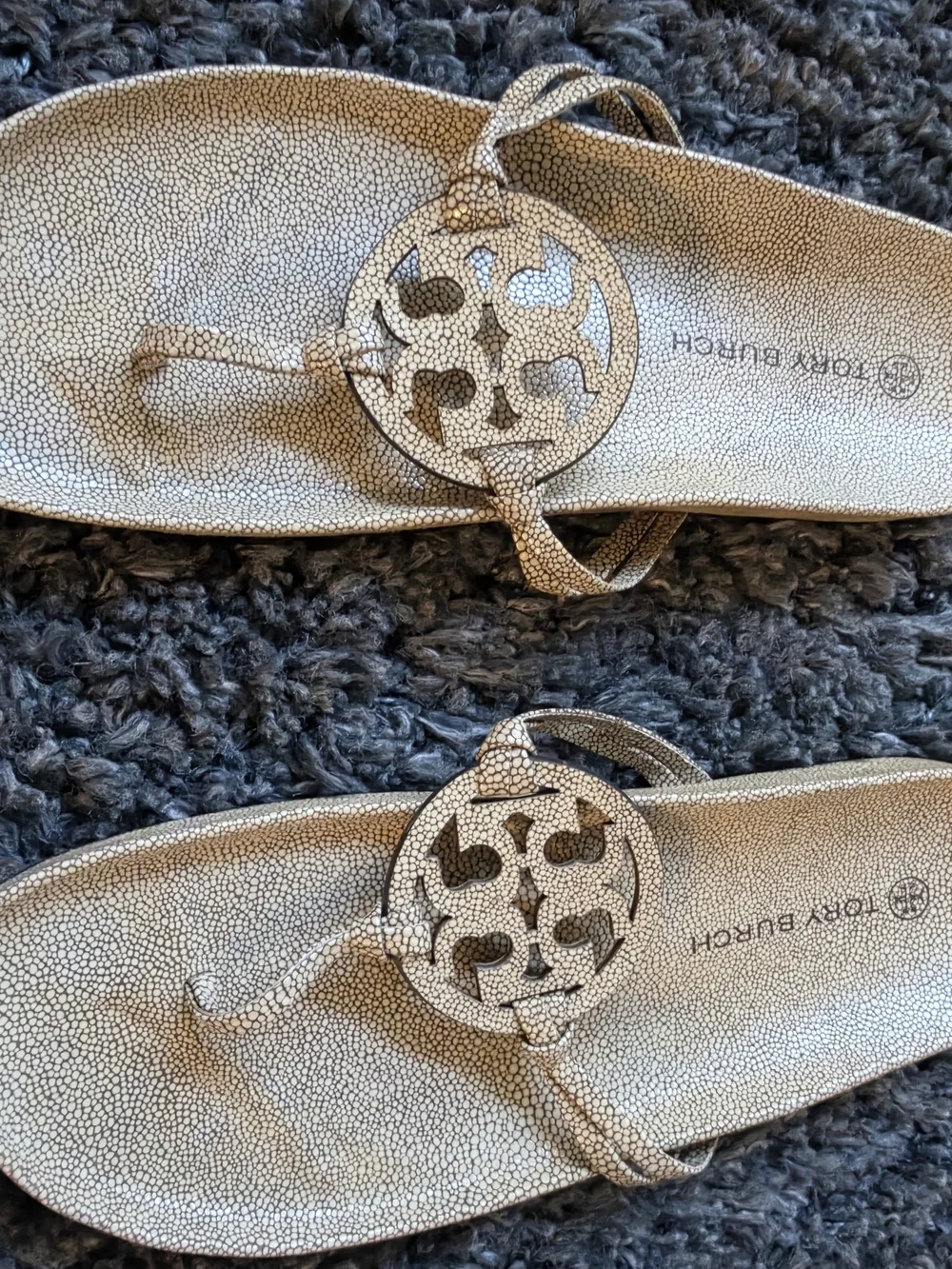 Tory Burch Beige Logo Thong Sandals Size 13